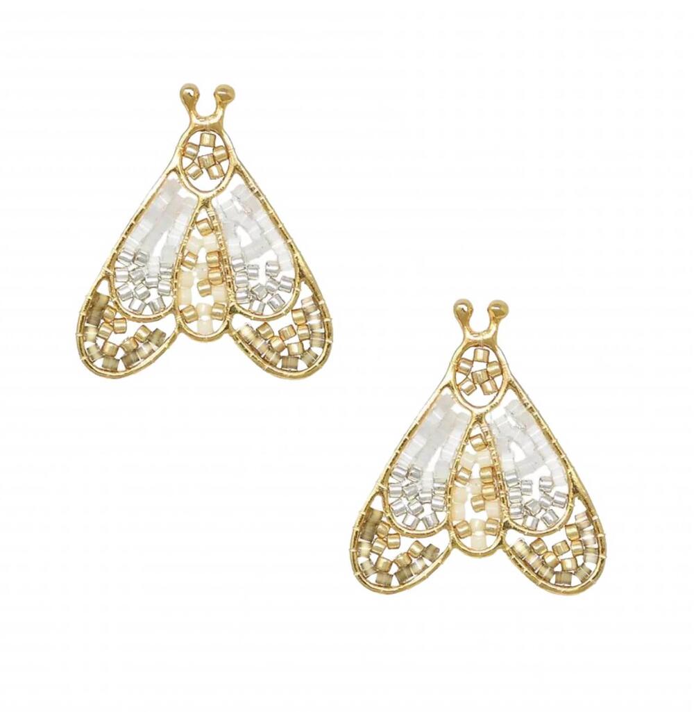 NEW MISHKY women's papillon earrings in white gray gold